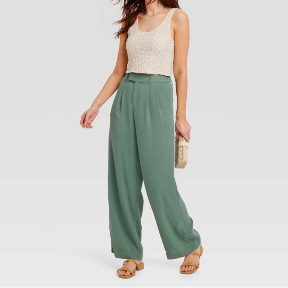 A new day wide leg fluid pants- green size 20